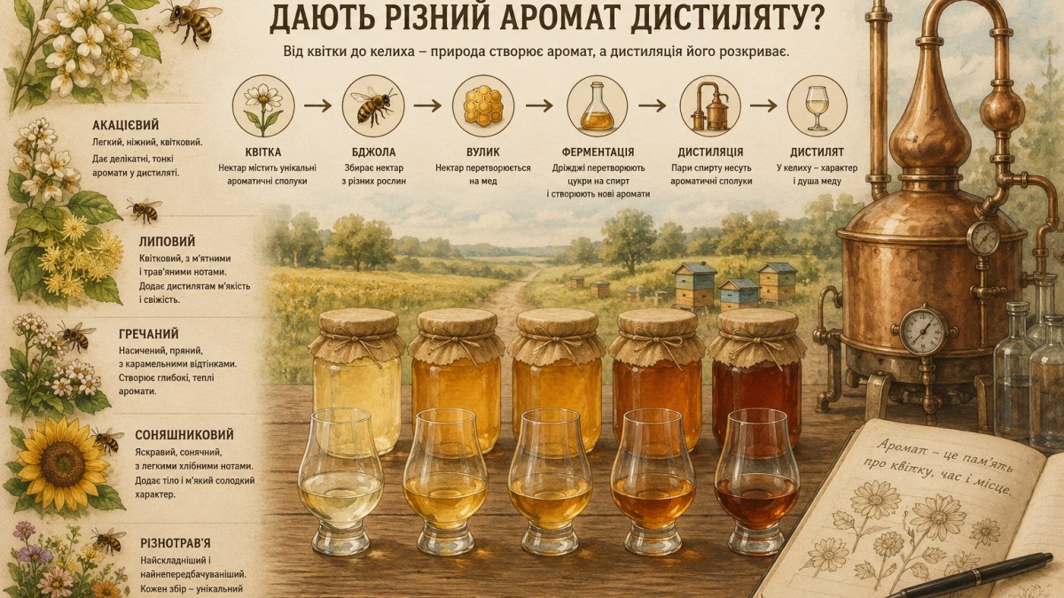 Чому різні сорти меду дають різний аромат дистиляту?