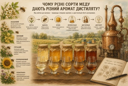 Чому різні сорти меду дають різний аромат дистиляту?
