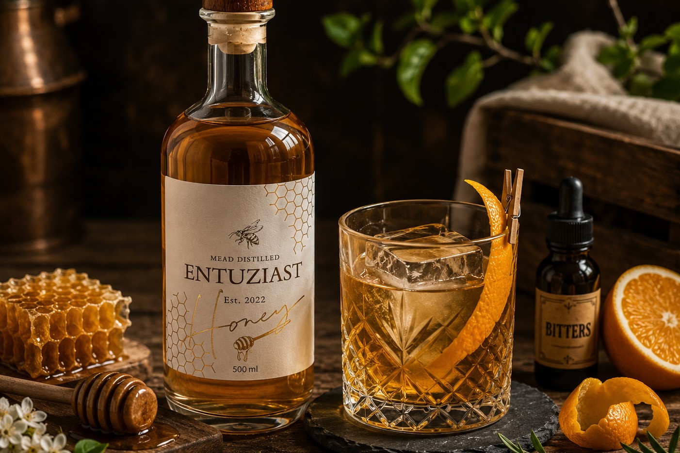 Honey Old Fashioned — авторський коктейль із витриманим Honey Spirit ENTUZIAST